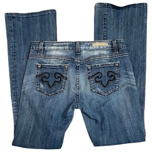 ReRock Express Bootcut Jeans Women Blue Wash Distressed‎ Denim Flare Leg 6r Y2K